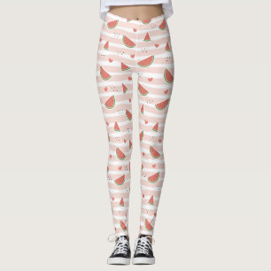Rode watermeloenen, harten, strepen, zomerpatroon leggings