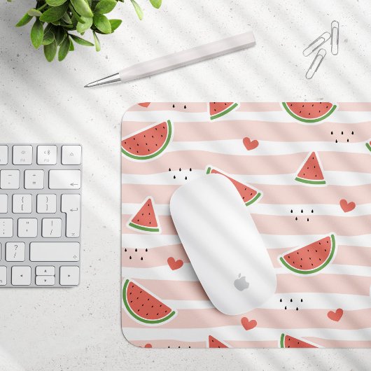 Rode watermeloenen, harten, strepen, zomerpatroon muismat