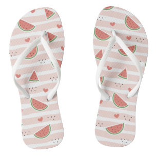 Rode watermeloenen, harten, strepen, zomerpatroon teenslippers