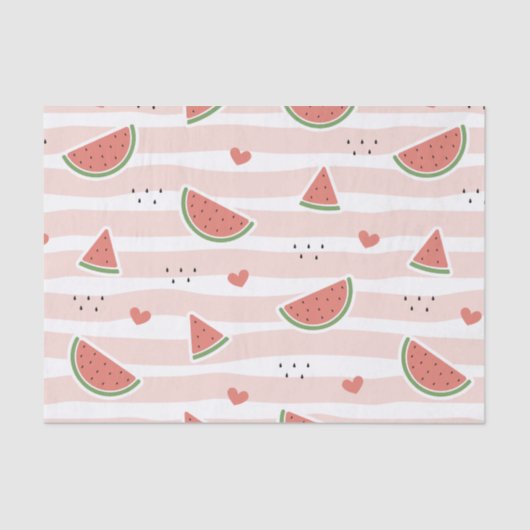 Rode watermeloenen, harten, strepen, zomerpatroon tissuepapier (Voorkant)