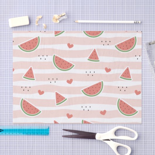 Rode watermeloenen, harten, strepen, zomerpatroon tissuepapier (Craft)