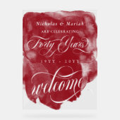 Rode Waterverf 40e bruiloft Jubileum Welkom Acryl Bord (Voorkant)