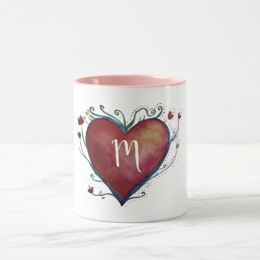 Rode Waterverf - Aangepaste Initiaal Mok (Midden)