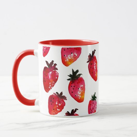 Rode Waterverf Aardbeien Elegant Gepersonaliseerd Mok (Links)
