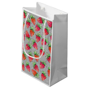 Rode Waterverf aardbeien op zwarte en witte Stippe Klein Cadeauzakje