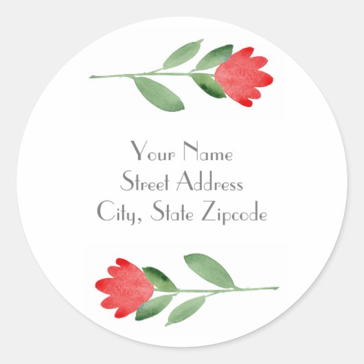 Rode Waterverf Abstract Bloemen Ronde Sticker (Voorkant)