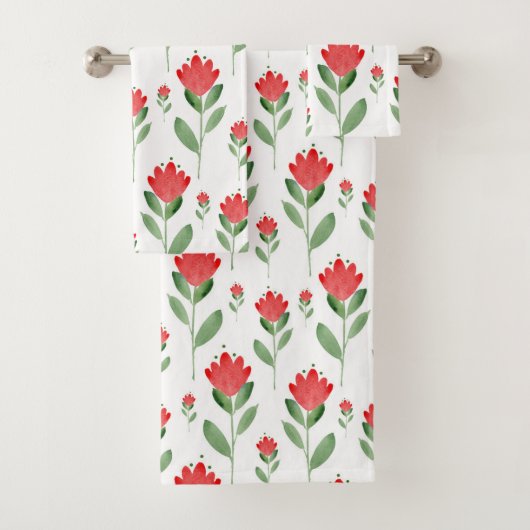 Rode Waterverf Abstract bloempatroon Bad Handdoek (Insitu)