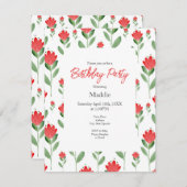 Rode Waterverf Abstract bloempatroon Kaart (Voorkant / Achterkant)