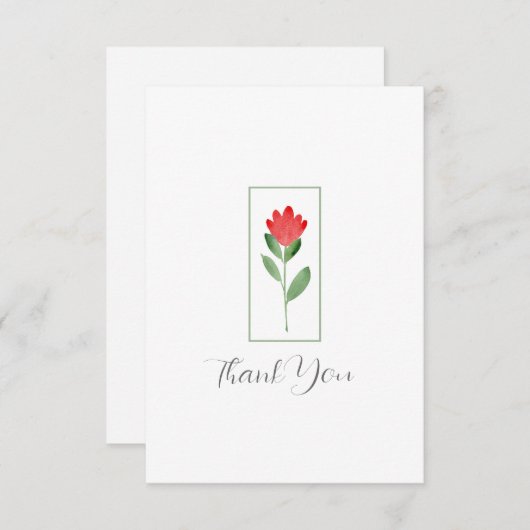 Rode Waterverf Abstracte Bloem Bedankkaart (Voorkant / Achterkant)