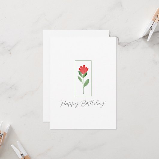 Rode Waterverf Abstracte Bloem Kaart (Voorkant / Achterkant in situ)