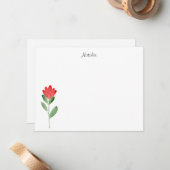 Rode Waterverf Abstracte Bloem Notitiekaartje (Voorkant / Achterkant in situ)