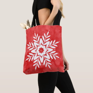 Rode Waterverf Abstracte Snowflake Tote Bag