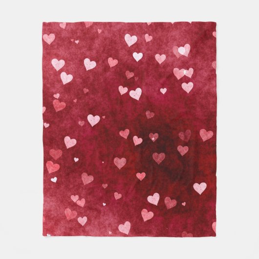 Rode Waterverf achtergrond en harten Fleece Deken (Voorkant)
