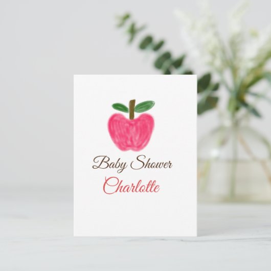 Rode Waterverf appel baby shower naam toevoegen ti Briefkaart (Staand voorkant)