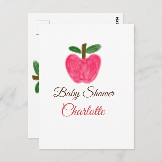 Rode Waterverf appel baby shower naam toevoegen ti Briefkaart (Voorkant / Achterkant)