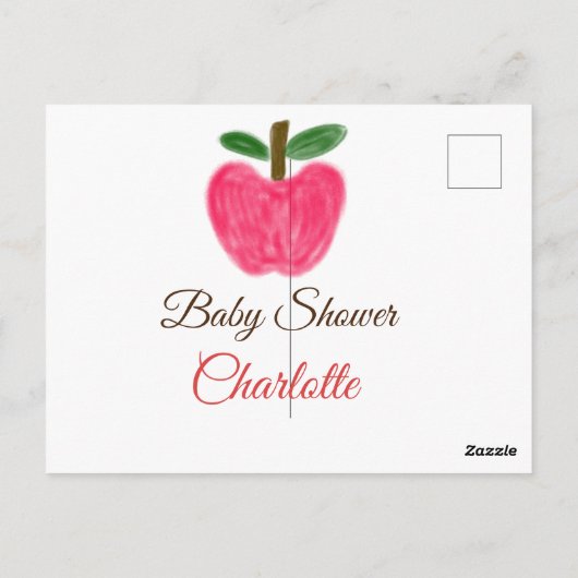 Rode Waterverf appel baby shower naam toevoegen ti Briefkaart (Achterkant)