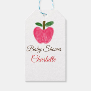 Rode Waterverf appel baby shower naam toevoegen ti Cadeaulabel