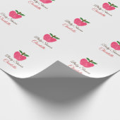 Rode Waterverf appel baby shower naam toevoegen ti Cadeaupapier (Hoek)