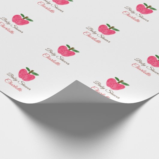 Rode Waterverf appel baby shower naam toevoegen ti Cadeaupapier (Hoek)