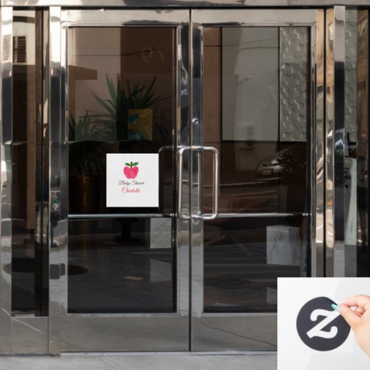 Rode Waterverf appel baby shower naam toevoegen ti Raamsticker (Kantoordeur)