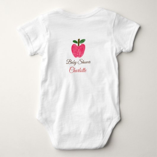 Rode Waterverf appel baby shower naam toevoegen ti Romper (Achterkant)