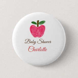 Rode Waterverf appel baby shower naam toevoegen ti Ronde Button 5,7 Cm
