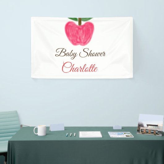Rode Waterverf appel baby shower naam toevoegen ti Spandoek (Beurs)
