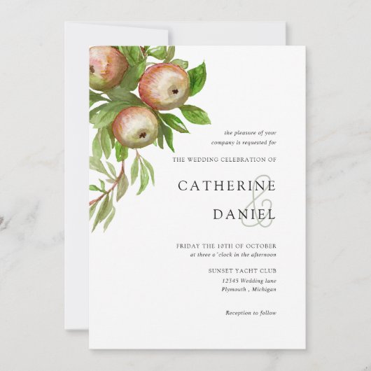 rode waterverf appels bruiloft kaart (Voorkant)