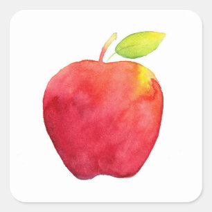 Rode Waterverf Apple Vierkante Sticker
