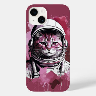 Rode Waterverf Astronaut Cat Case-Mate iPhone 14 Hoesje