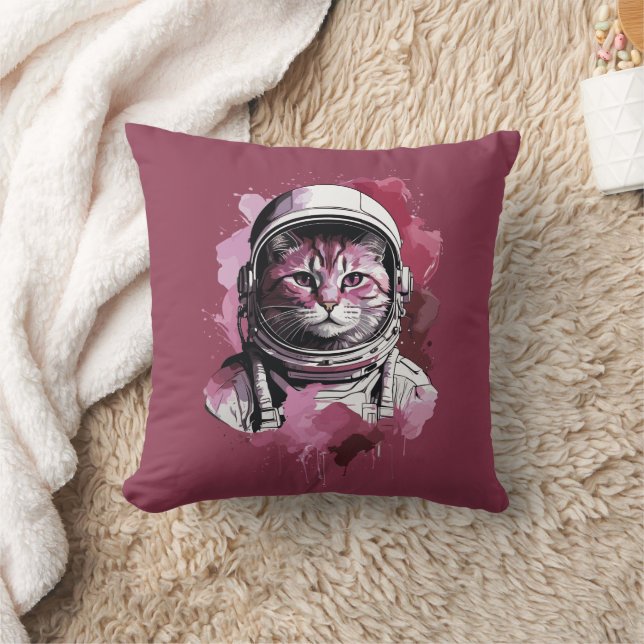 Rode Waterverf Astronaut Cat Kussen (Deken)