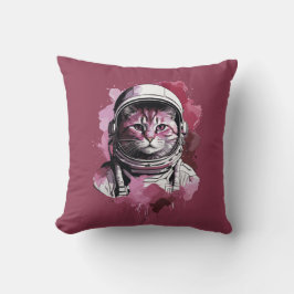 Rode Waterverf Astronaut Cat Kussen