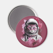 Rode Waterverf Astronaut Cat Magneet (Voorkant / Achterkant)