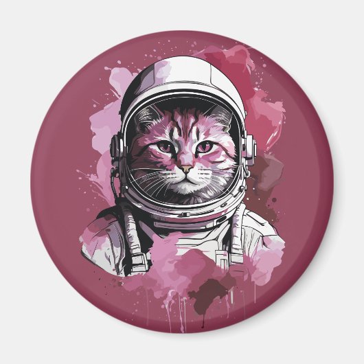 Rode Waterverf Astronaut Cat Magneet (Voorkant)