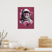 Rode Waterverf Astronaut Cat Poster (Keuken)