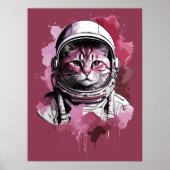 Rode Waterverf Astronaut Cat Poster (Voorkant)
