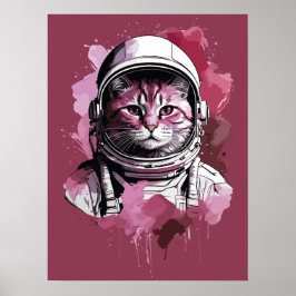 Rode Waterverf Astronaut Cat Poster