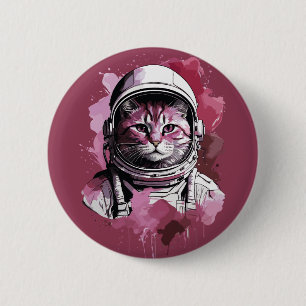 Rode Waterverf Astronaut Cat Ronde Button 5,7 Cm