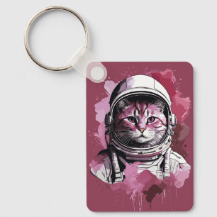 Rode Waterverf Astronaut Cat Sleutelhanger
