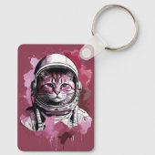 Rode Waterverf Astronaut Cat Sleutelhanger (Achterkant)