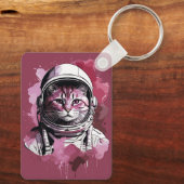 Rode Waterverf Astronaut Cat Sleutelhanger (Achterkant)