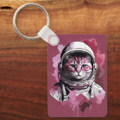 Rode Waterverf Astronaut Cat Sleutelhanger (Voorkant)