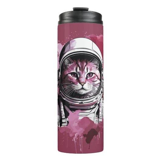 Rode Waterverf Astronaut Cat Thermosbeker (Voorkant)