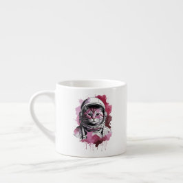 Rode Waterverf Astronaut Kat Espresso Kop