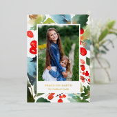  Rode Waterverf Berries kerstfoto Folie Feestdagenkaart (Staand Voorkant)