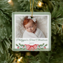 Rode Waterverf Bessen Boog Baby's Eerste Kerstmis