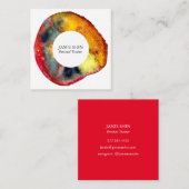 Rode Waterverf Blob, getextureerd Vierkante Visitekaartje (Voorkant / Achterkant)