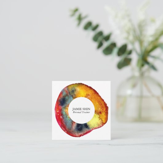 Rode Waterverf Blob, getextureerd Vierkante Visitekaartje (Staand voorkant)