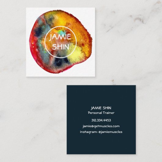 Rode Waterverf Blob getextureerde marine Vierkante Visitekaartje (Voorkant / Achterkant)