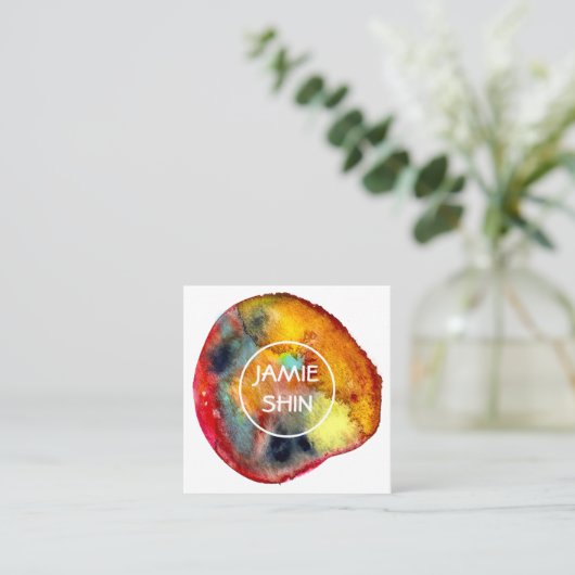 Rode Waterverf Blob getextureerde marine Vierkante Visitekaartje (Staand voorkant)